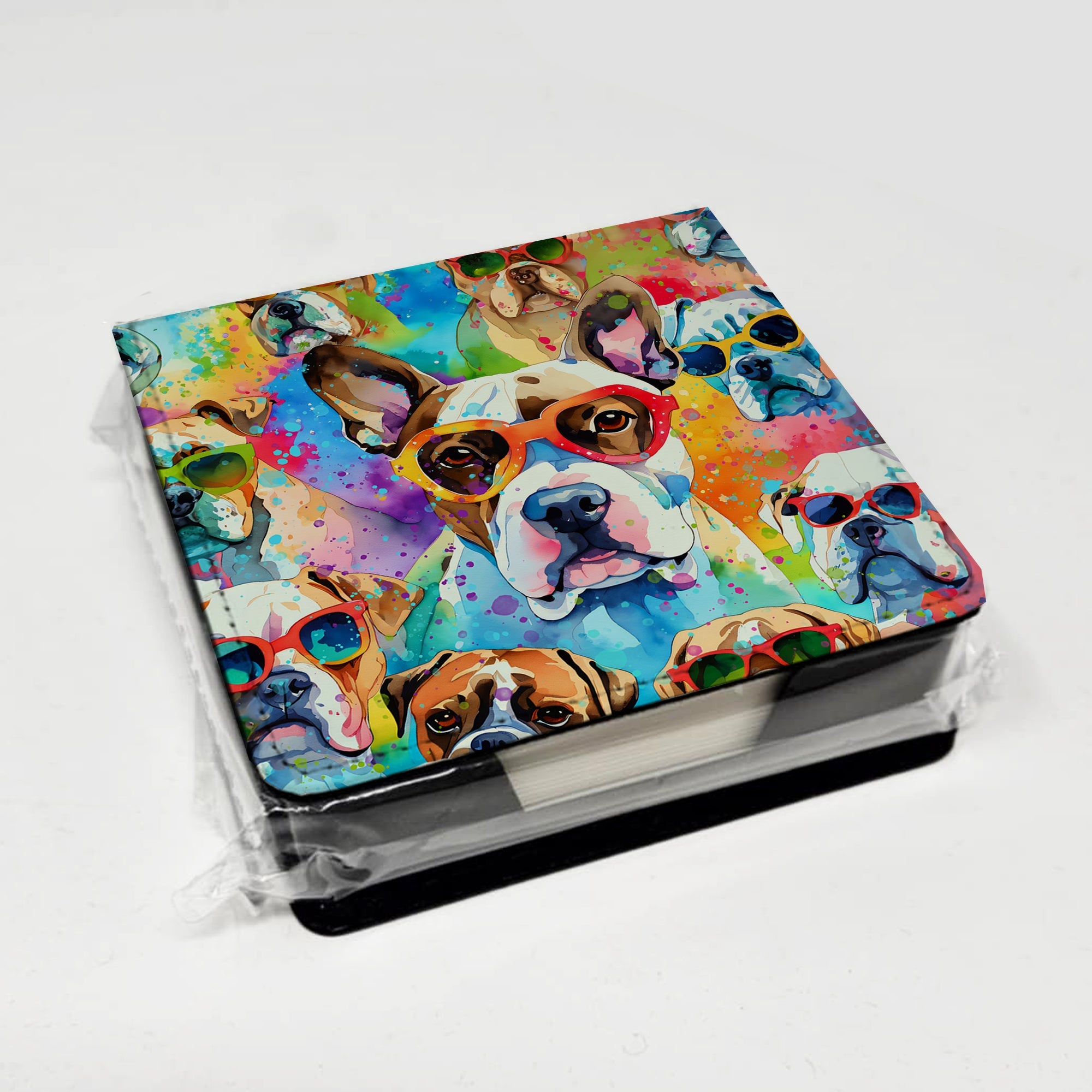 Boxer Hippie Dawg PU Leather Note Paper Holder with Artist-Designed Cover, Desk Accessory, Office Gift