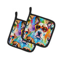 Boxer Hippie Dawg Pot Holder Set of 2 Heat Resistant Quilted Hot Pads 7.5 x 7.5 Inch, Insulated Kitchen Trivets for Cooking & Baking