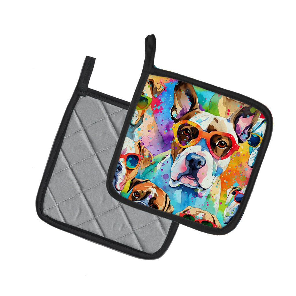 Boxer Hippie Dawg Pot Holder Set of 2 Heat Resistant Quilted Hot Pads 7.5 x 7.5 Inch, Insulated Kitchen Trivets for Cooking & Baking
