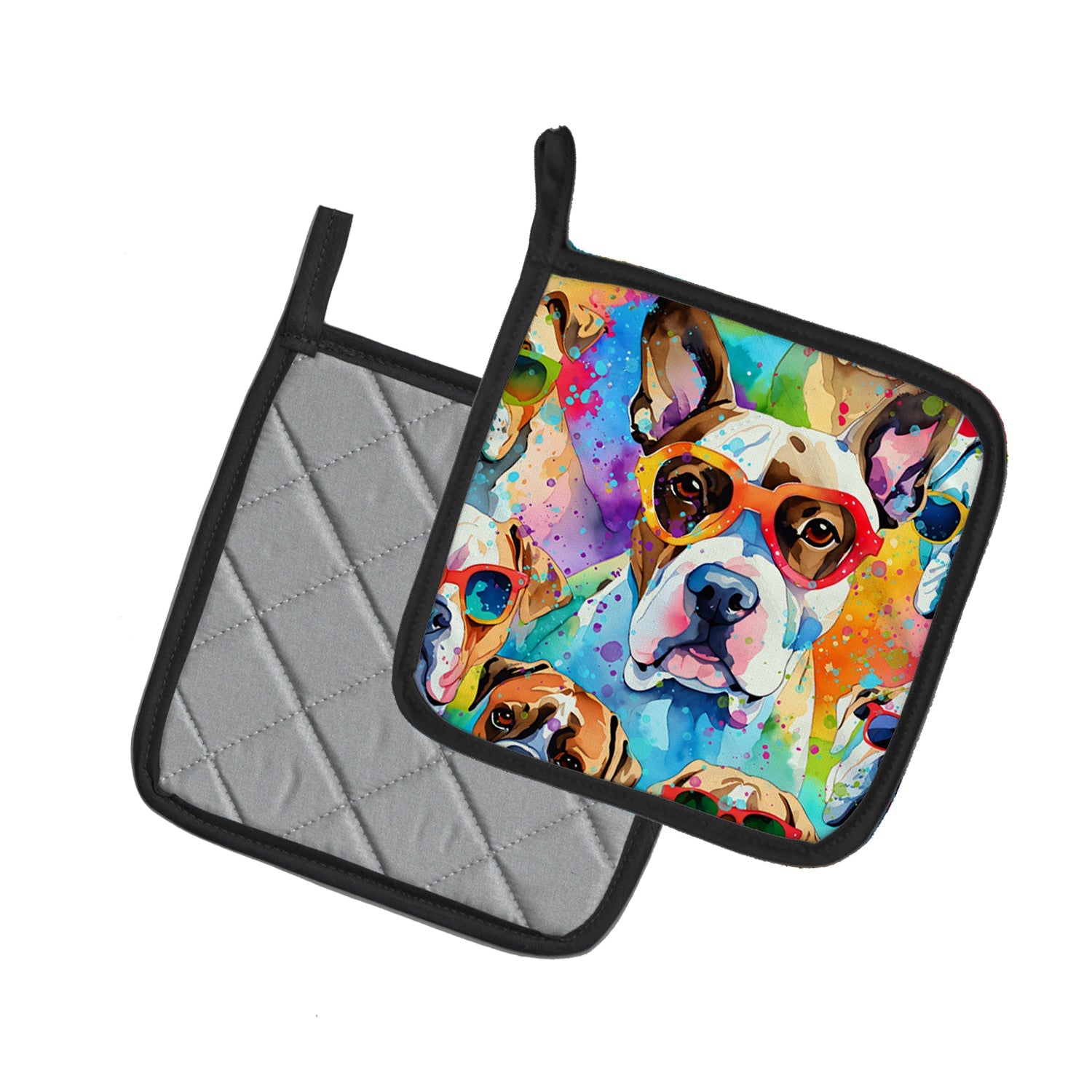 Boxer Hippie Dawg Pot Holder Set of 2 Heat Resistant Quilted Hot Pads 7.5 x 7.5 Inch, Insulated Kitchen Trivets for Cooking & Baking