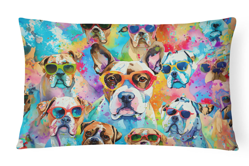 Boxer Hippie Dawg Decorative Throw Pillow 12x16 Indoor Outdoor Accent Cushion, Fabric Cover with Insert for Sofa, Bed, Porch & Living Room