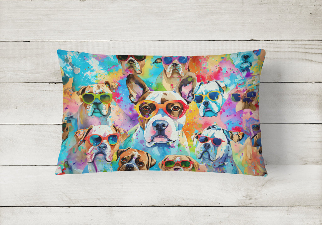 Boxer Hippie Dawg Decorative Throw Pillow 12x16 Indoor Outdoor Accent Cushion, Fabric Cover with Insert for Sofa, Bed, Porch & Living Room