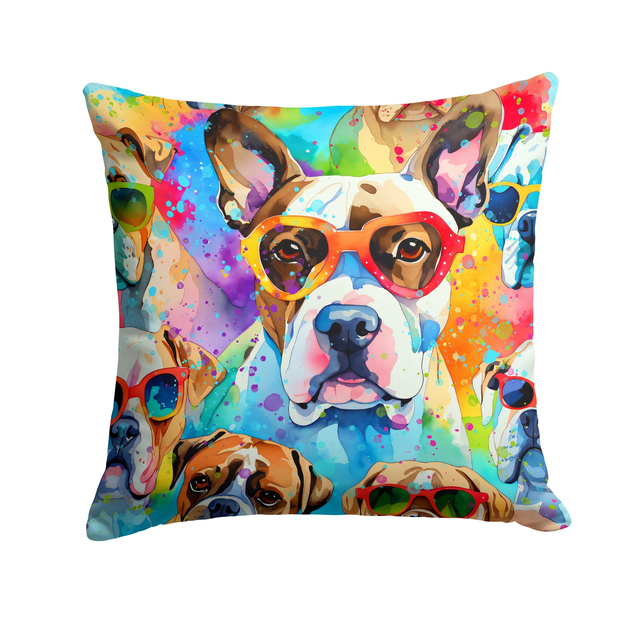 Boxer Hippie Dawg Decorative Throw Pillow 14x14 Indoor Outdoor Accent Cushion, Fabric Cover with Insert for Sofa, Bed, Porch & Living Room