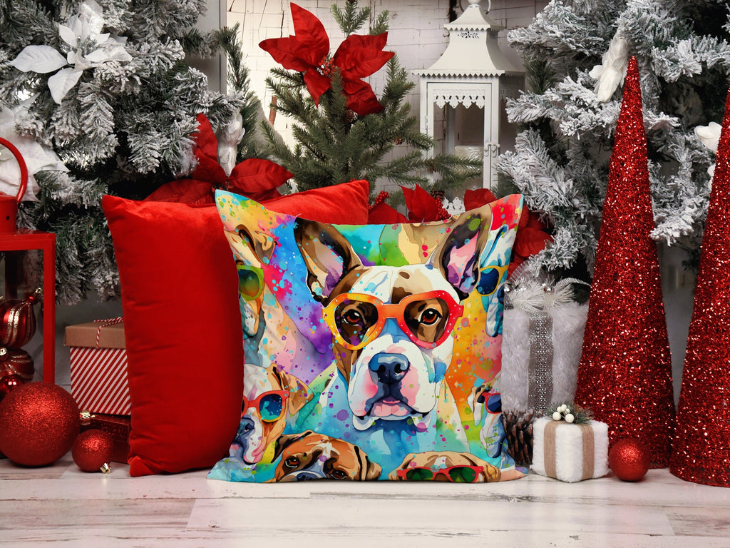 Boxer Hippie Dawg Decorative Throw Pillow 14x14 Indoor Outdoor Accent Cushion, Fabric Cover with Insert for Sofa, Bed, Porch & Living Room