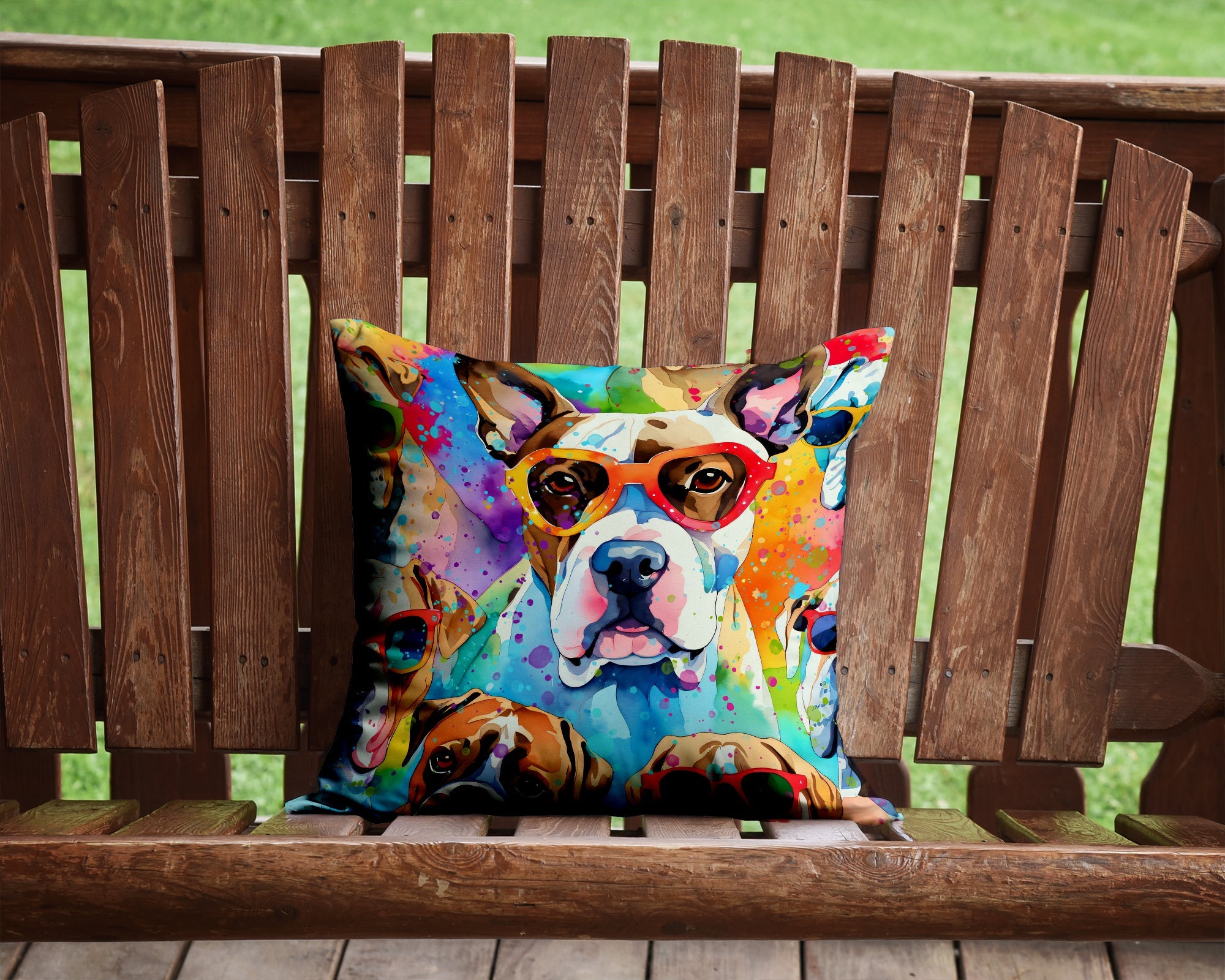 Boxer Hippie Dawg Decorative Throw Pillow 14x14 Indoor Outdoor Accent Cushion, Fabric Cover with Insert for Sofa, Bed, Porch & Living Room