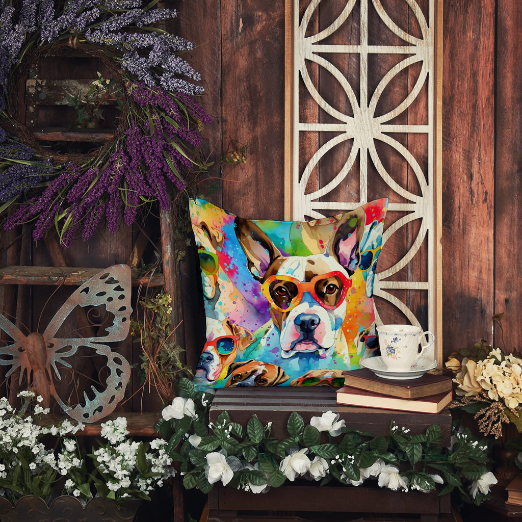 Boxer Hippie Dawg Decorative Throw Pillow 18x18 Indoor Outdoor Accent Cushion, Fabric Cover with Insert for Sofa, Bed, Porch & Living Room