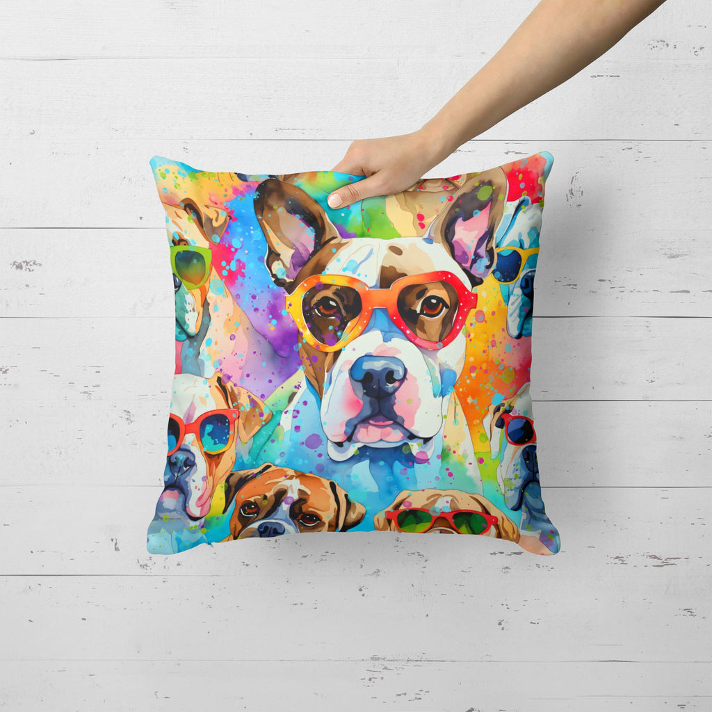 Boxer Hippie Dawg Decorative Throw Pillow 18x18 Indoor Outdoor Accent Cushion, Fabric Cover with Insert for Sofa, Bed, Porch & Living Room