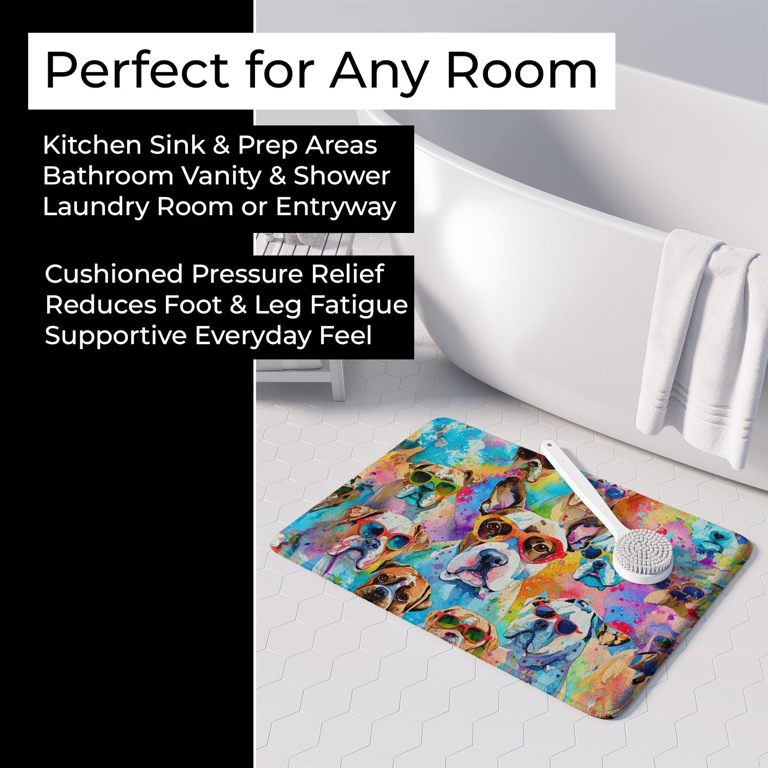 Boxer Hippie Dawg Memory Foam Kitchen Mat Machine Washable Anti-Fatigue Cushion Comfort Bath or Kitchen Rug