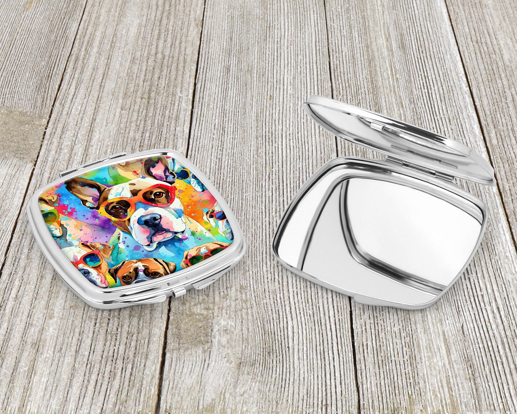 Boxer Hippie Dawg Compact Mirror Decorative Travel Makeup Mirror for Women Girls Gifts Pocket Makeup Mirror Folding Handheld