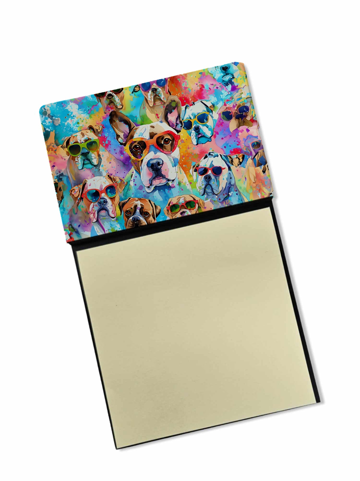 Boxer Hippie Dawg Watercolor Sticky Note Holder Refillable Dispenser Desk Accessory 3x3 Pad Gift
