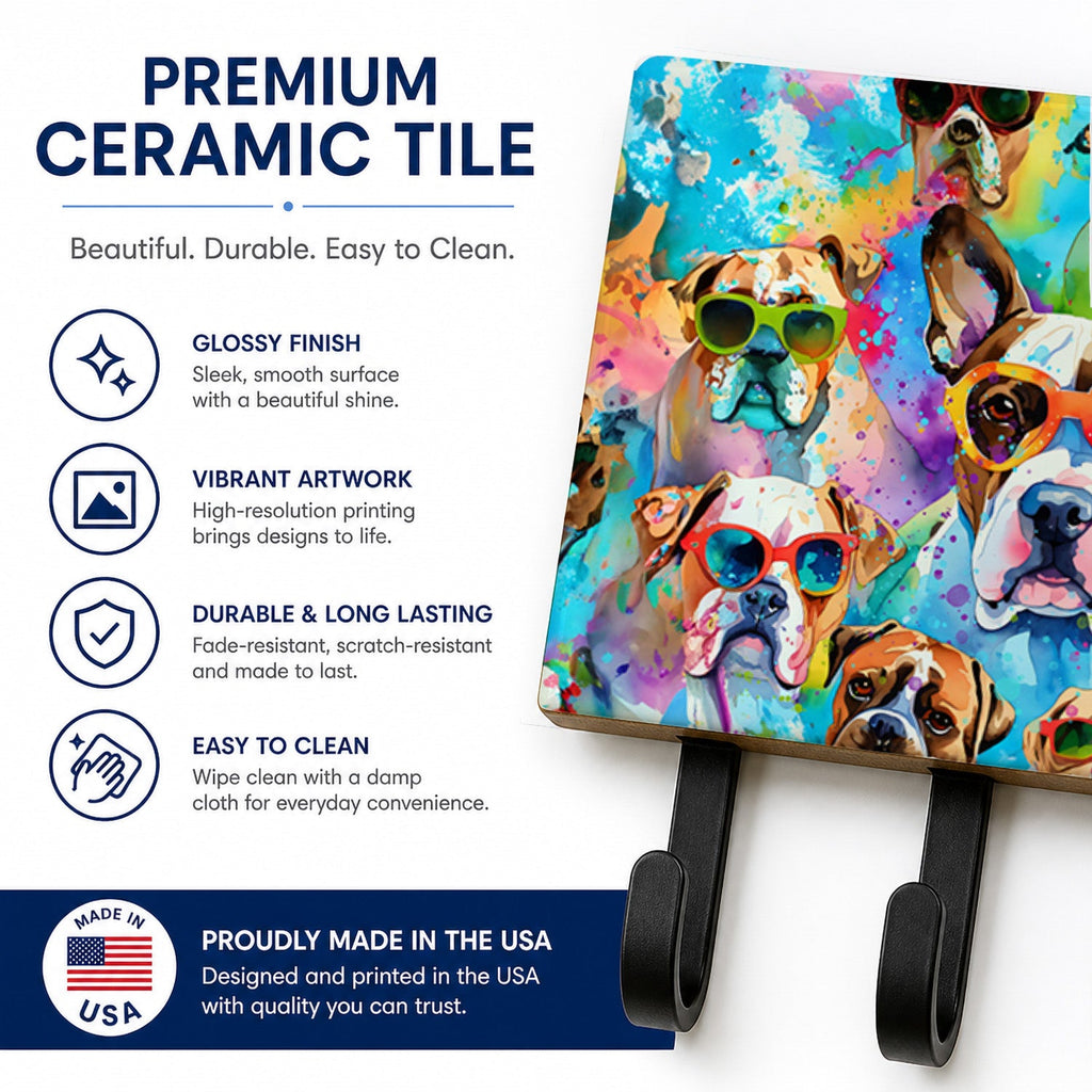 Boxer Hippie Dawg Leash or Key Holder Wall Hooks, Coat Rack Wall Mount, for Hanging Keys, Towels, Aprons, Leashes