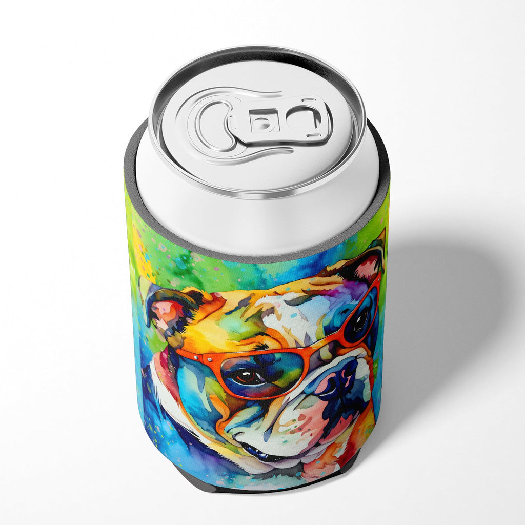 English Bulldog Hippie Dawg Can or Bottle Hugger Cooler Sleeve for Standard 12 oz Cans, Insulated Foam Beer & Soda Can Hugger Reusable