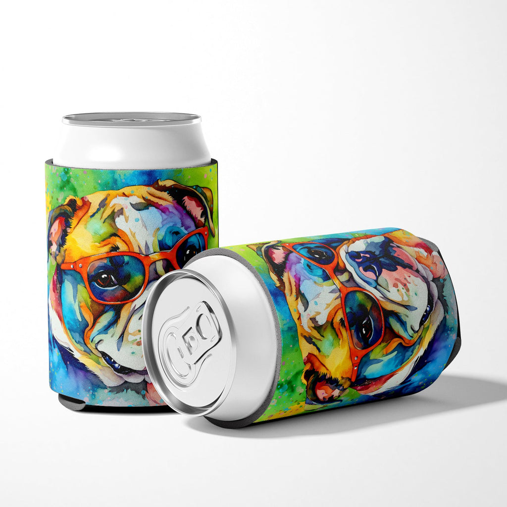 English Bulldog Hippie Dawg Can or Bottle Hugger Cooler Sleeve for Standard 12 oz Cans, Insulated Foam Beer & Soda Can Hugger Reusable