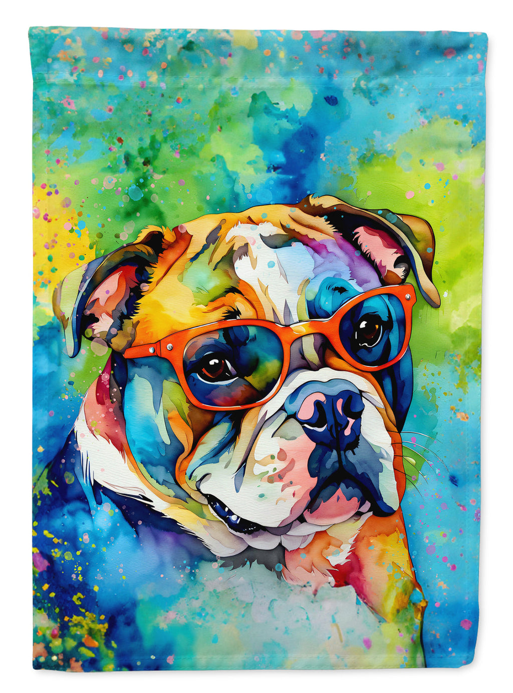 English Bulldog Hippie Dawg House Flag 28x40 Porch Sleeve Pole Decorative Outside Yard Banner Artwork Wall Hanging, Polyester