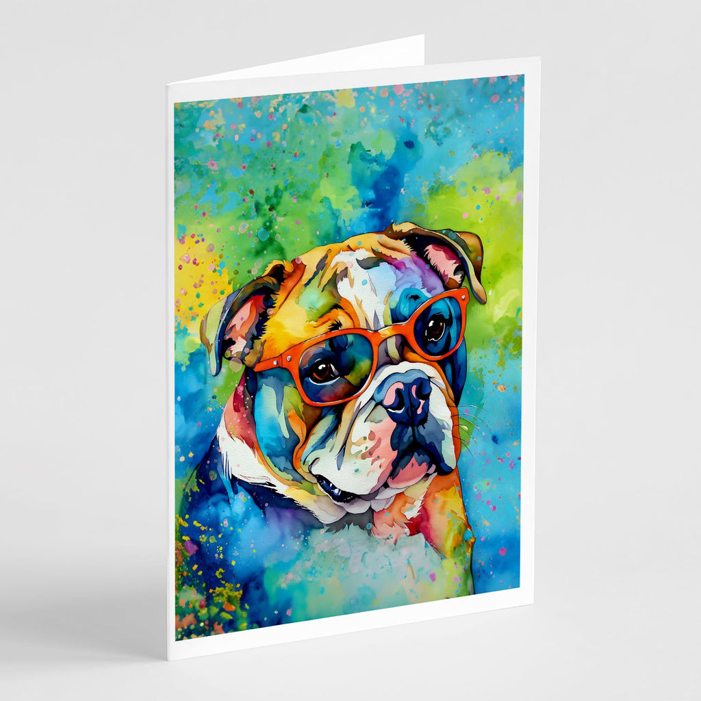 English Bulldog Hippie Dawg Greeting Cards Pack of 8 Blank Cards with Envelopes Whimsical A7 Size 5x7