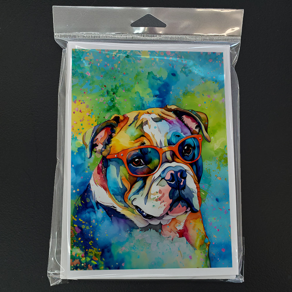 English Bulldog Hippie Dawg Greeting Cards Pack of 8 Blank Cards with Envelopes Whimsical A7 Size 5x7