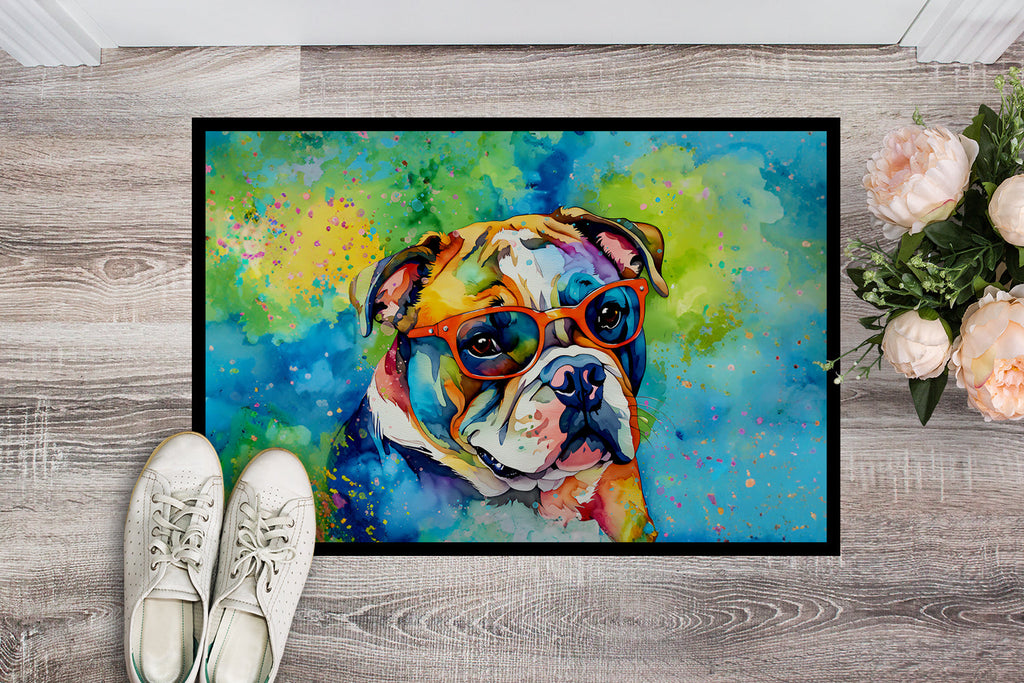 English Bulldog Hippie Dawg Doormat Indoor Outdoor 24H X 36W Front Door Mat Rugs for Entryway, Non Slip Washable Low Pile,