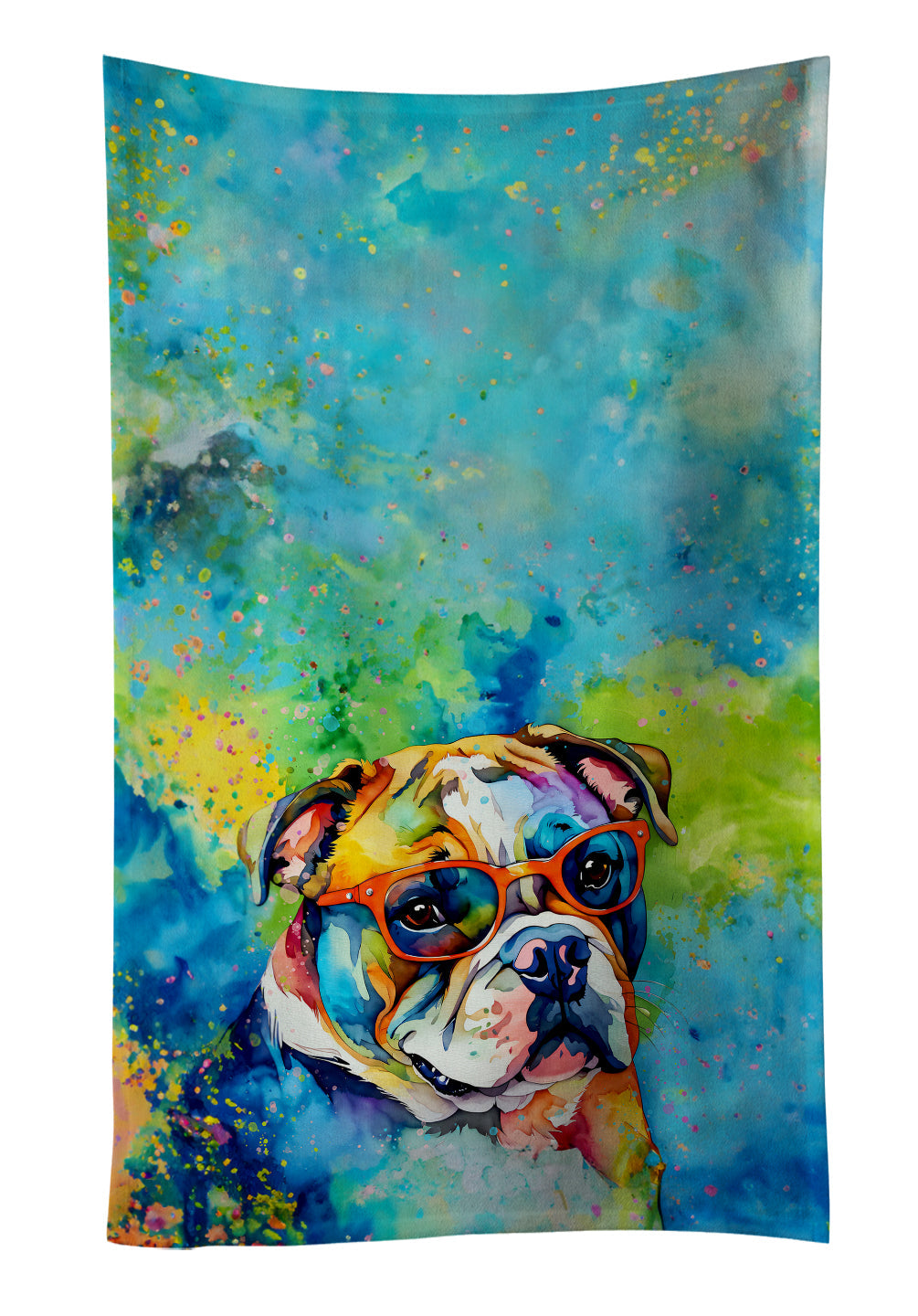 English Bulldog Hippie Dawg Kitchen Towel Velour Plush Front and Cotton Loop Back Machine Washable