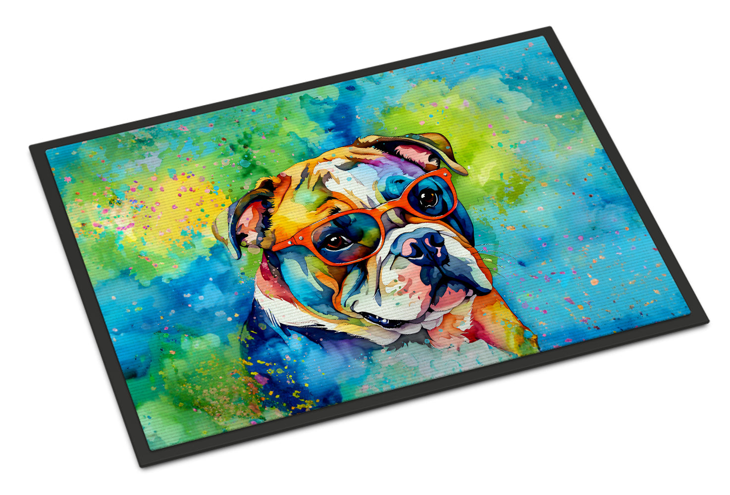 English Bulldog Hippie Dawg Doormat Indoor Outdoor 18H X 27W Front Door Mat Rugs for Entryway, Non Slip Washable