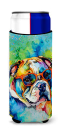 English Bulldog Hippie Dawg Slim Can Hugger , Insulated Foam Hugger for 12 oz Slim Cans, Beer Bottles & Water Bottles, Printed in USA