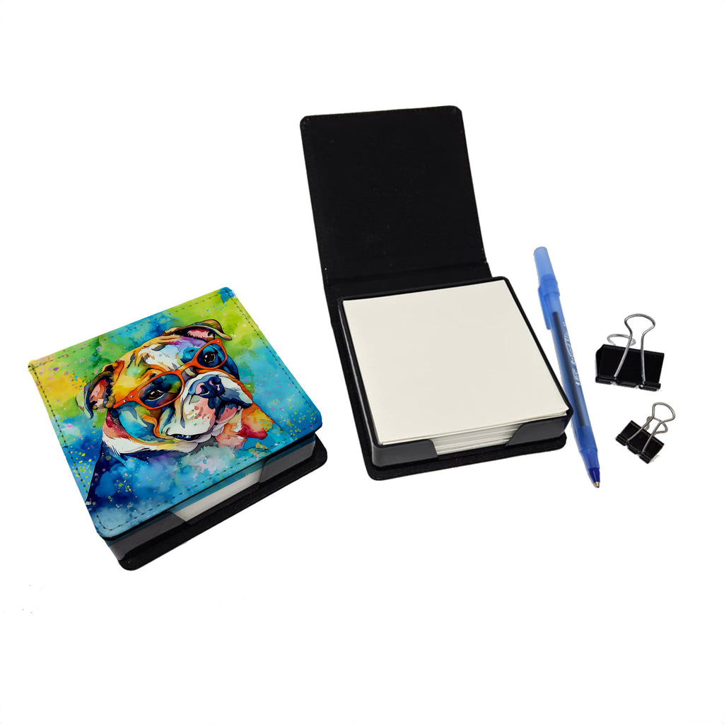 English Bulldog Hippie Dawg PU Leather Note Paper Holder with Artist-Designed Cover, Desk Accessory, Office Gift