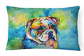 English Bulldog Hippie Dawg Decorative Throw Pillow 12x16 Indoor Outdoor Accent Cushion, Fabric Cover with Insert for Sofa, Bed, Porch & Living Room