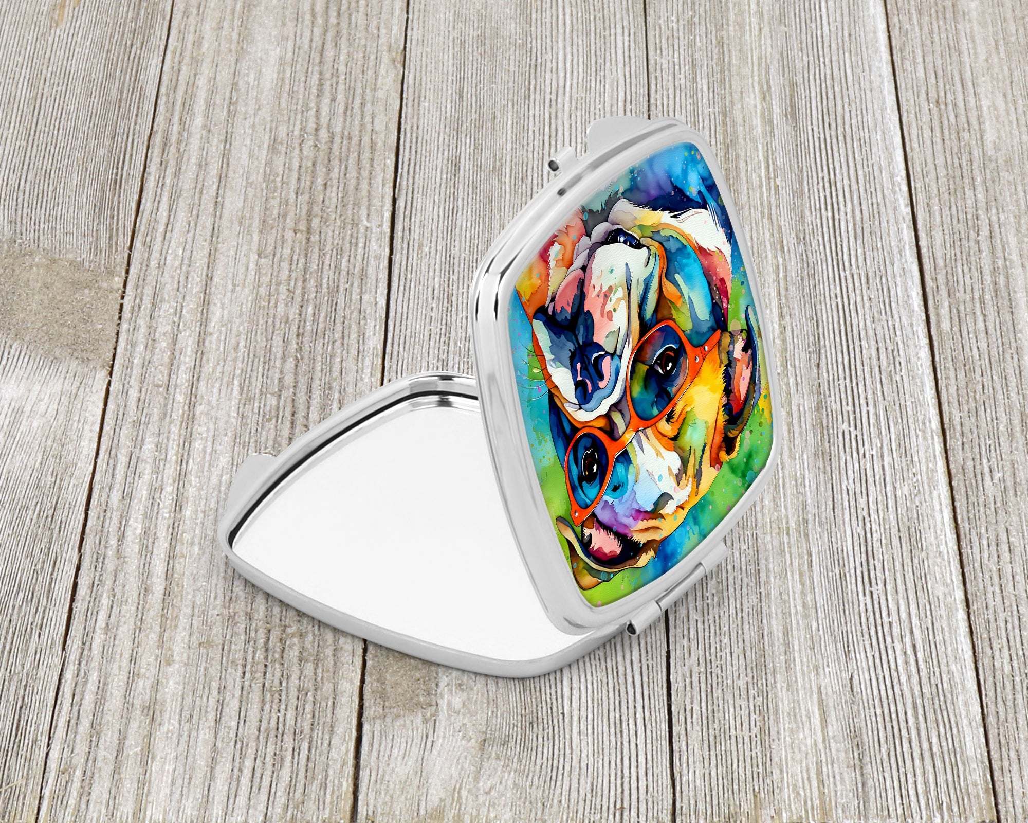 English Bulldog Hippie Dawg Compact Mirror Decorative Travel Makeup Mirror for Women Girls Gifts Pocket Makeup Mirror Folding Handheld