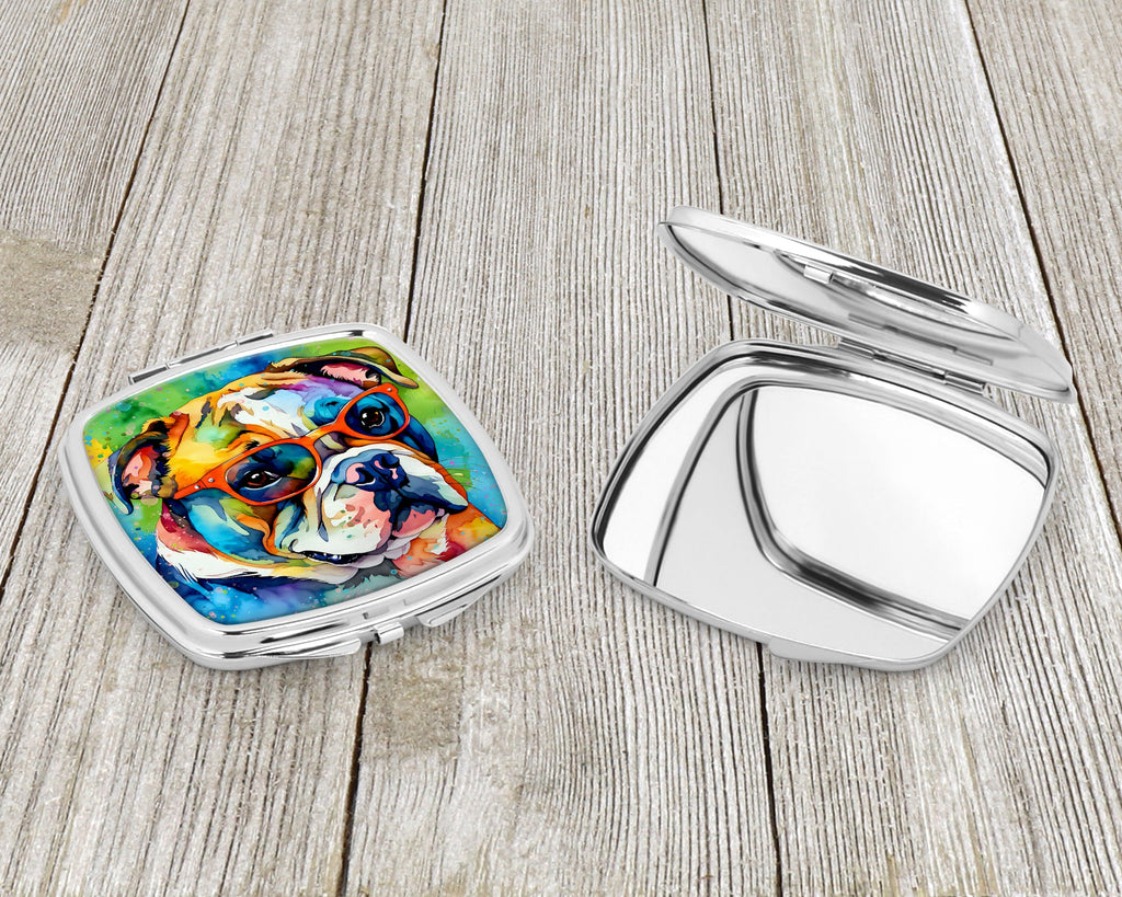 English Bulldog Hippie Dawg Compact Mirror Decorative Travel Makeup Mirror for Women Girls Gifts Pocket Makeup Mirror Folding Handheld