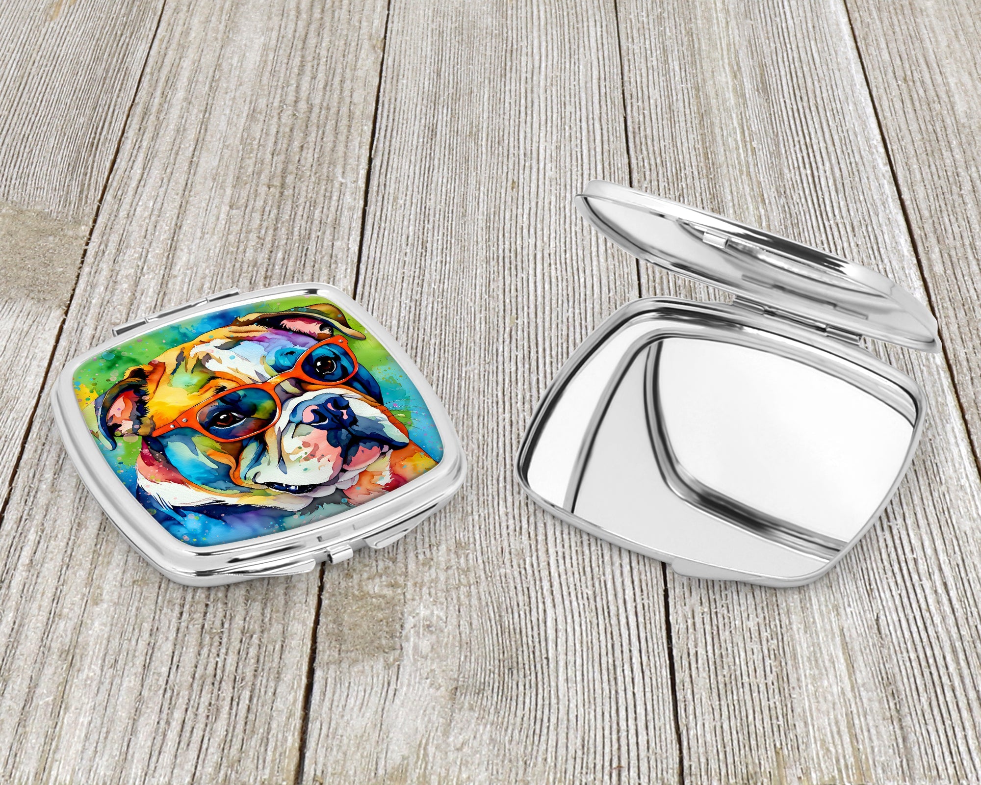 English Bulldog Hippie Dawg Compact Mirror Decorative Travel Makeup Mirror for Women Girls Gifts Pocket Makeup Mirror Folding Handheld