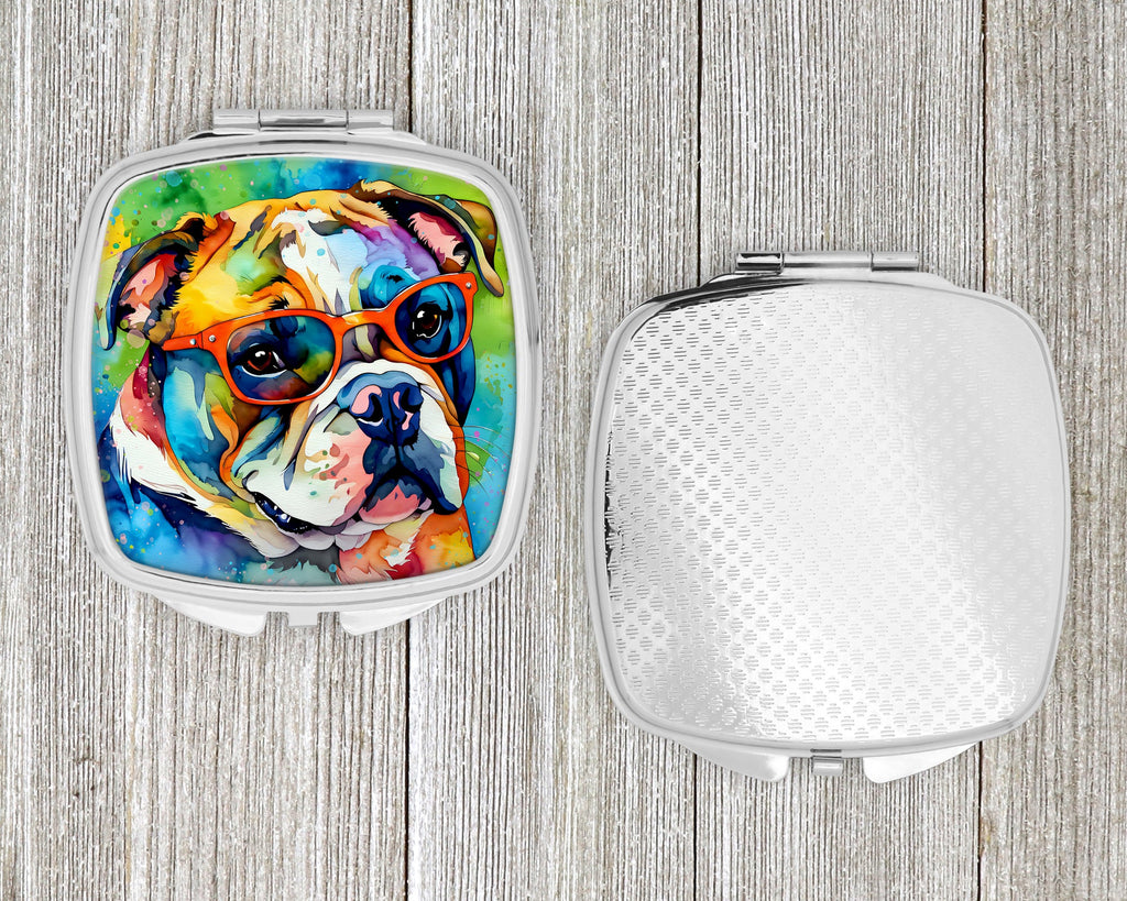 English Bulldog Hippie Dawg Compact Mirror Decorative Travel Makeup Mirror for Women Girls Gifts Pocket Makeup Mirror Folding Handheld