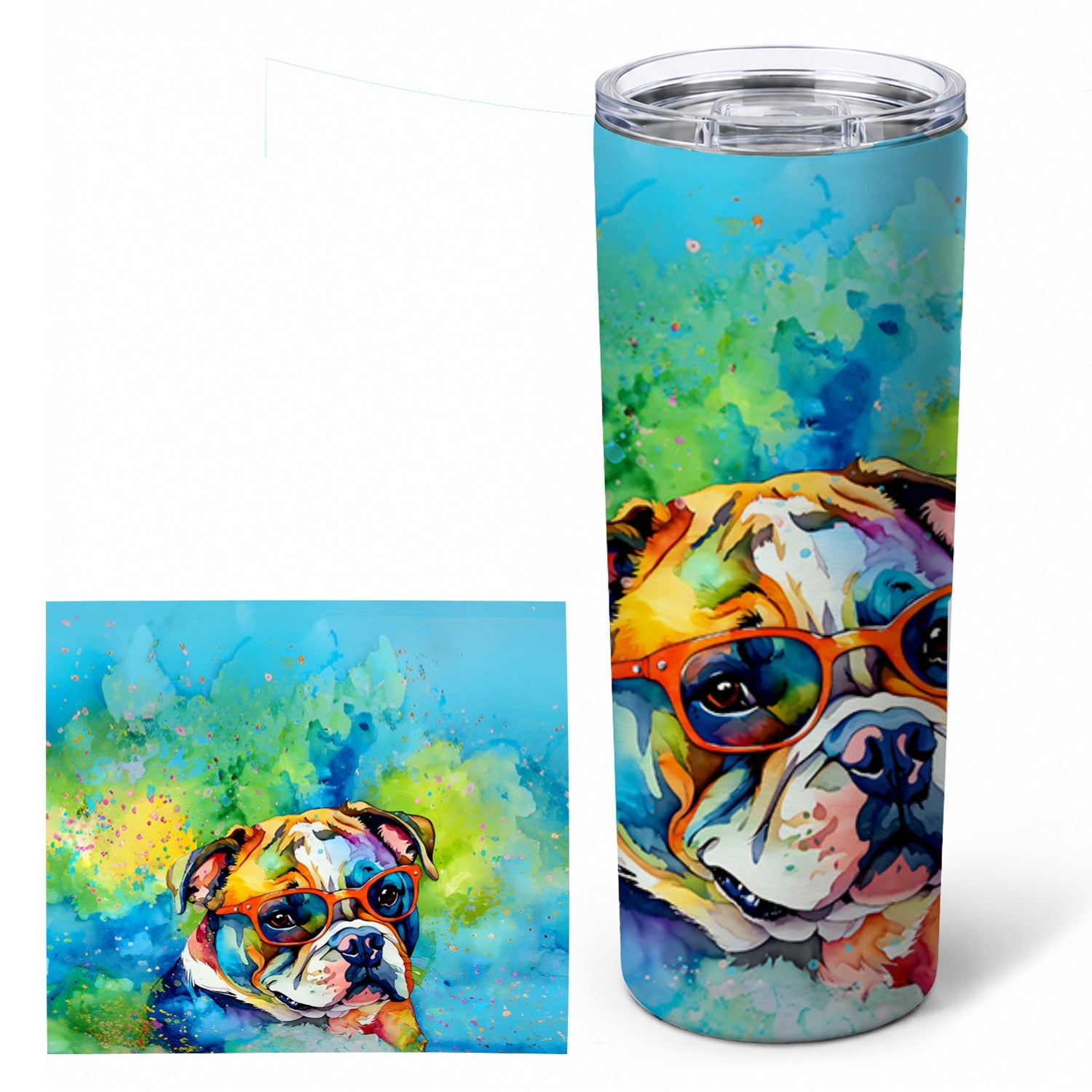 English Bulldog Hippie Dawg Stainless Steel Skinny Tumbler 20 oz Vacuum Double Walled Reusable Insulated Travel Cup