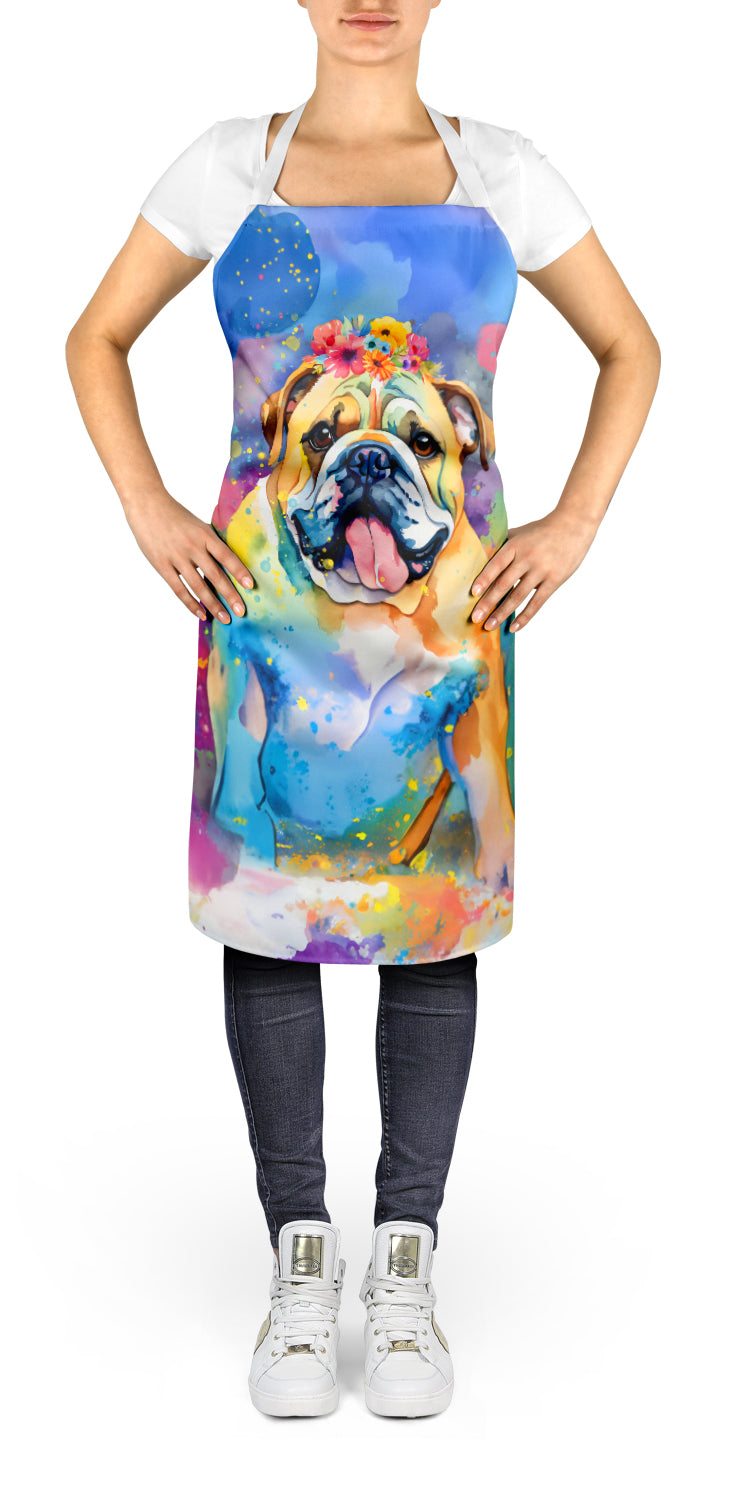 English Bulldog Hippie Dawg Apron Cooking Kitchen Server Baking Crafts Gardening for Adult Women Men, Unisex, Large, Multicolor
