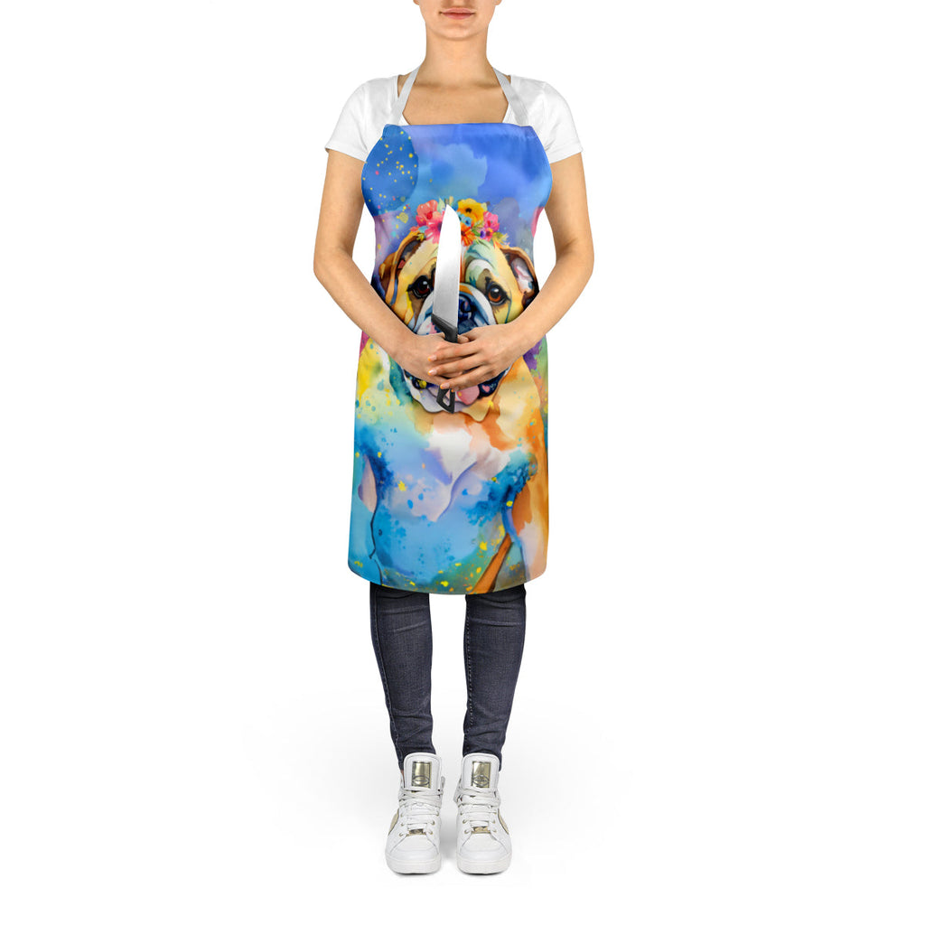English Bulldog Hippie Dawg Apron Cooking Kitchen Server Baking Crafts Gardening for Adult Women Men, Unisex, Large, Multicolor