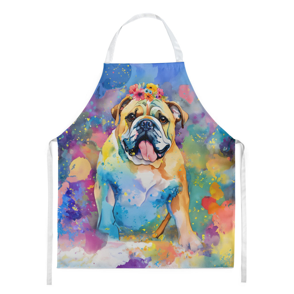 English Bulldog Hippie Dawg Apron Cooking Kitchen Server Baking Crafts Gardening for Adult Women Men, Unisex, Large, Multicolor