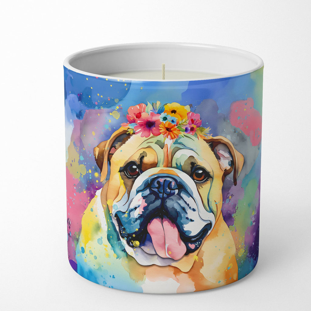 English Bulldog Hippie Dawg Decorative Soy Candle Nature Soy Wax Essential Oil Home Decor Ideal for Bedroom Kitchen Bath Office Gift, 10 oz