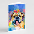 English Bulldog Hippie Dawg Greeting Cards Pack of 8 Blank Cards with Envelopes Whimsical A7 Size 5x7