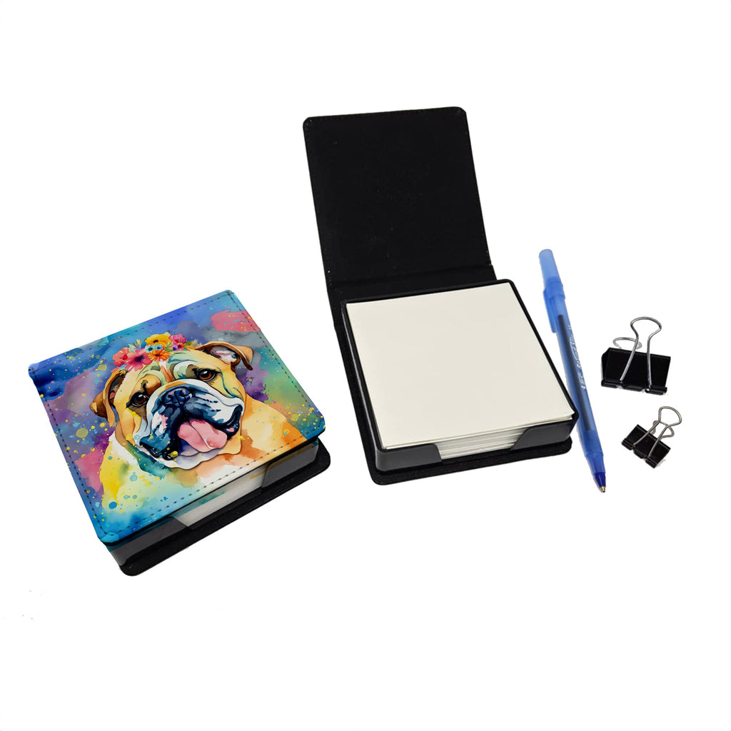 English Bulldog Hippie Dawg PU Leather Note Paper Holder with Artist-Designed Cover, Desk Accessory, Office Gift