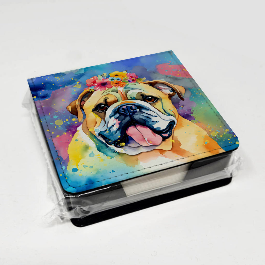 English Bulldog Hippie Dawg PU Leather Note Paper Holder with Artist-Designed Cover, Desk Accessory, Office Gift