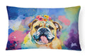 English Bulldog Hippie Dawg Decorative Throw Pillow 12x16 Indoor Outdoor Accent Cushion, Fabric Cover with Insert for Sofa, Bed, Porch & Living Room