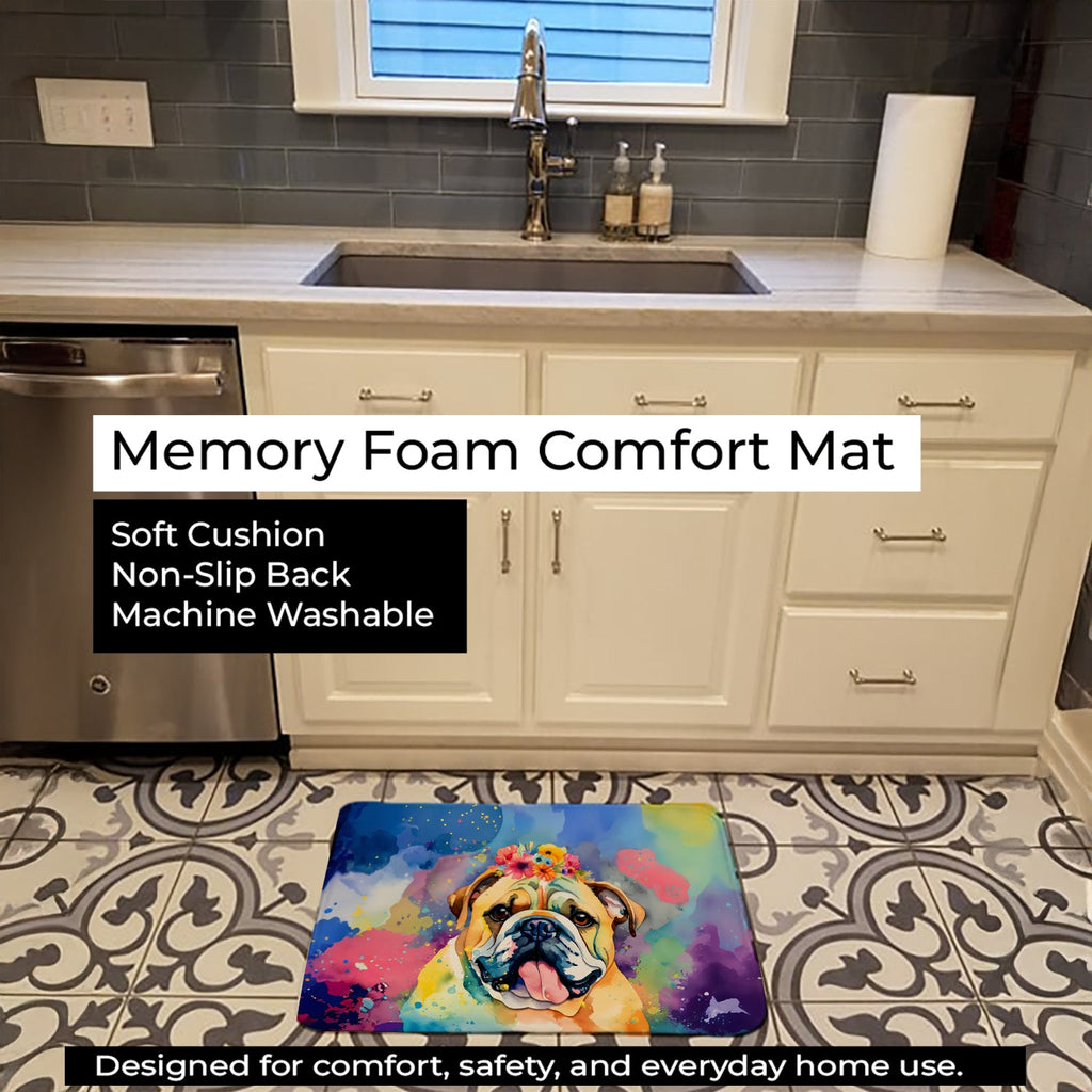 English Bulldog Hippie Dawg Memory Foam Kitchen Mat Machine Washable Anti-Fatigue Cushion Comfort Bath or Kitchen Rug