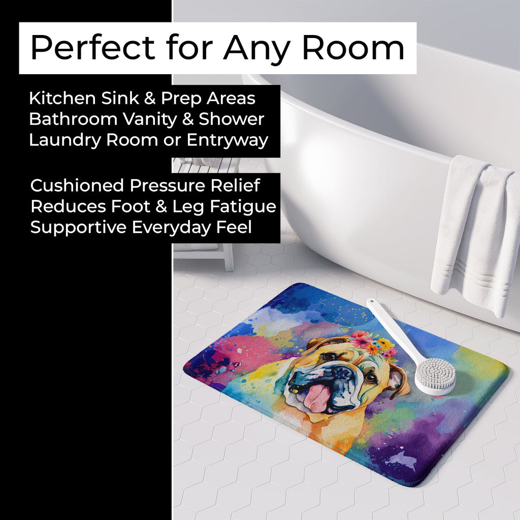 English Bulldog Hippie Dawg Memory Foam Kitchen Mat Machine Washable Anti-Fatigue Cushion Comfort Bath or Kitchen Rug