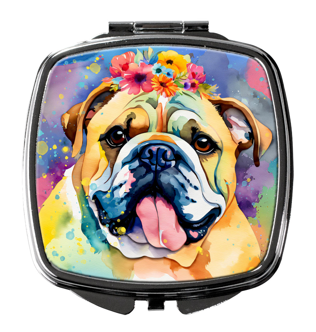 English Bulldog Hippie Dawg Compact Mirror Decorative Travel Makeup Mirror for Women Girls Gifts Pocket Makeup Mirror Folding Handheld