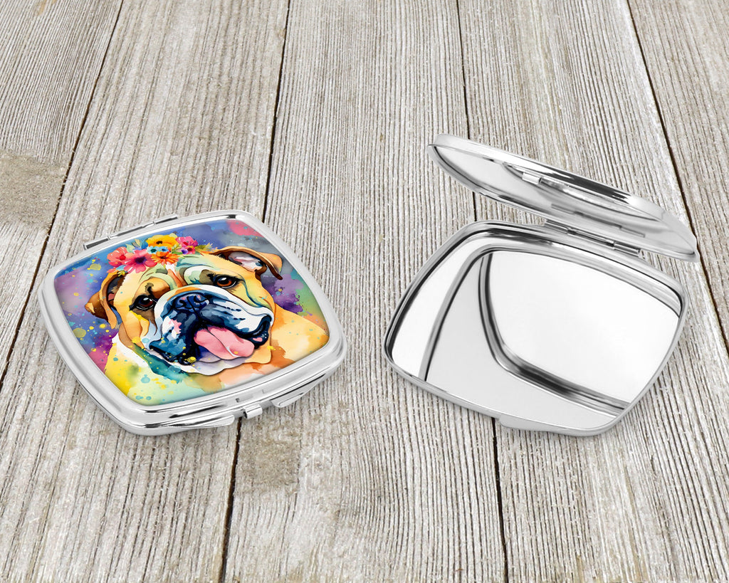 English Bulldog Hippie Dawg Compact Mirror Decorative Travel Makeup Mirror for Women Girls Gifts Pocket Makeup Mirror Folding Handheld