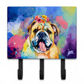 English Bulldog Hippie Dawg Leash or Key Holder Wall Hooks, Coat Rack Wall Mount, for Hanging Keys, Towels, Aprons, Leashes