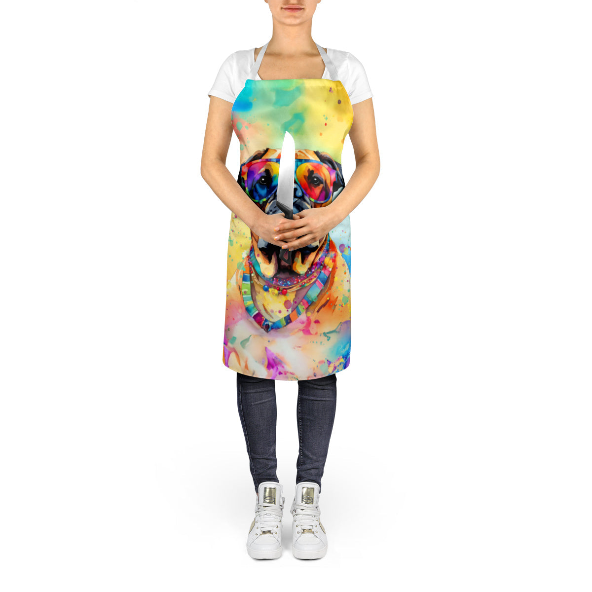Bullmastiff Hippie Dawg Apron Cooking Kitchen Server Baking Crafts Gardening for Adult Women Men, Unisex, Large, Multicolor