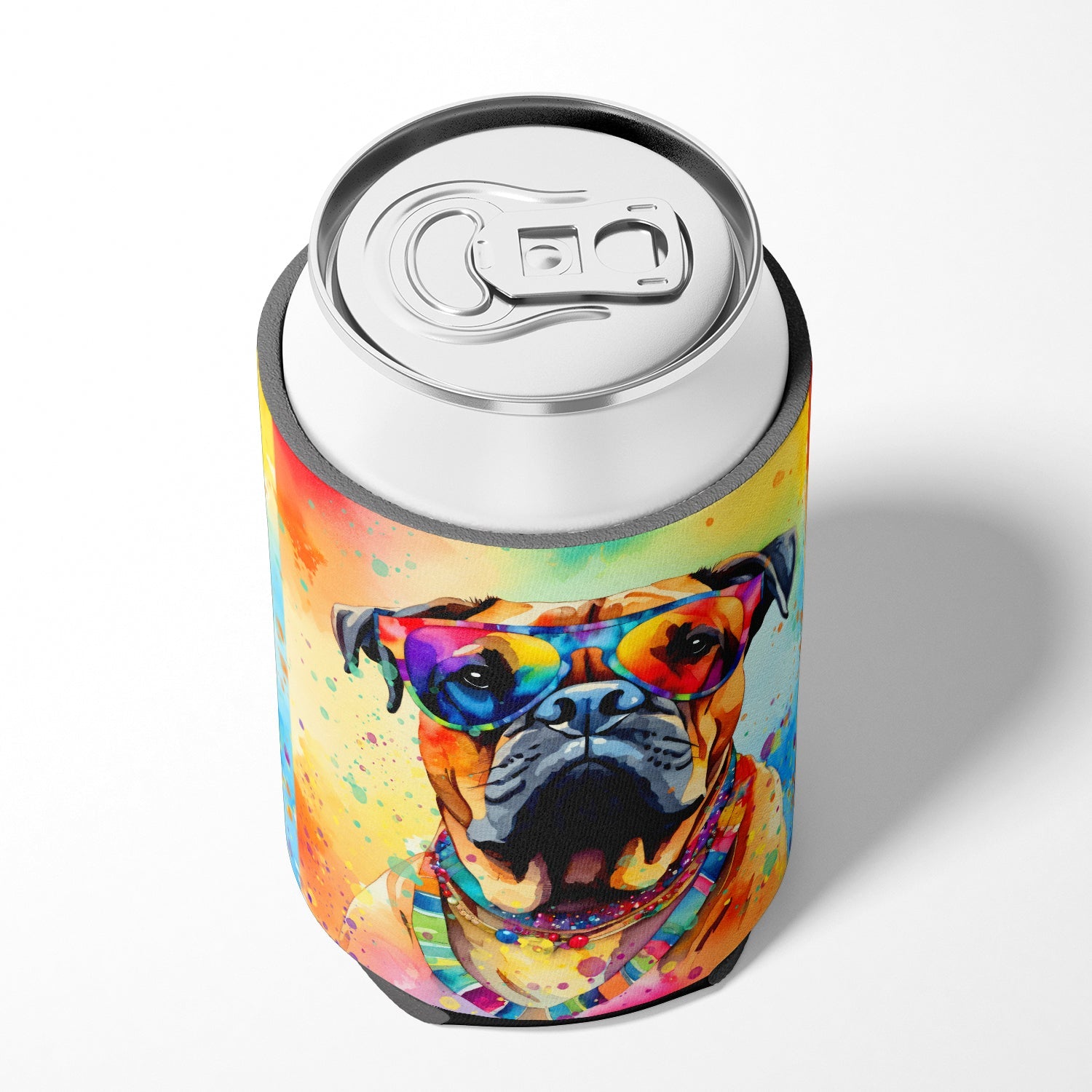 Bullmastiff Hippie Dawg Can or Bottle Hugger Cooler Sleeve for Standard 12 oz Cans, Insulated Foam Beer & Soda Can Hugger Reusable
