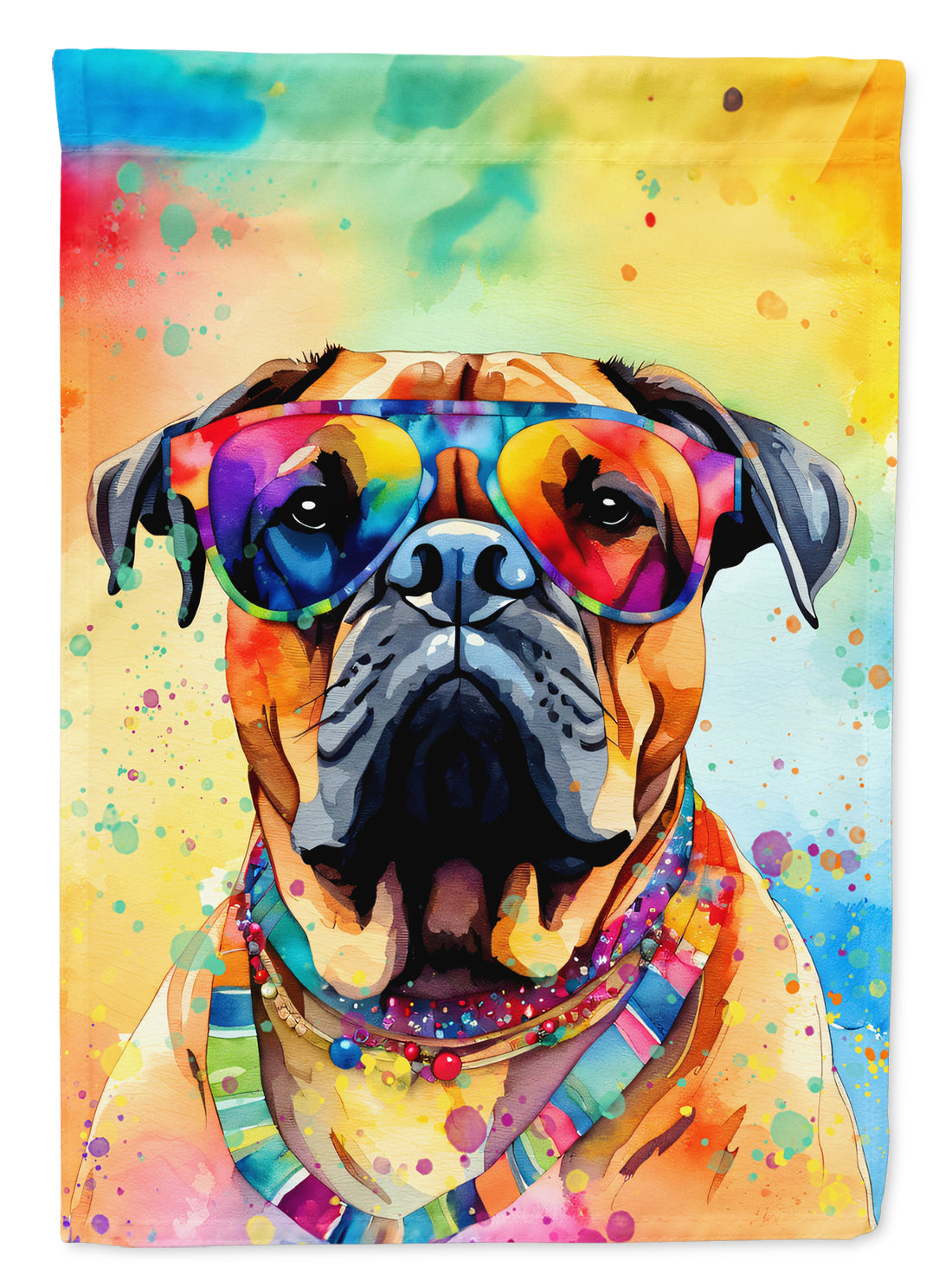 Bullmastiff Hippie Dawg House Flag 28x40 Porch Sleeve Pole Decorative Outside Yard Banner Artwork Wall Hanging, Polyester