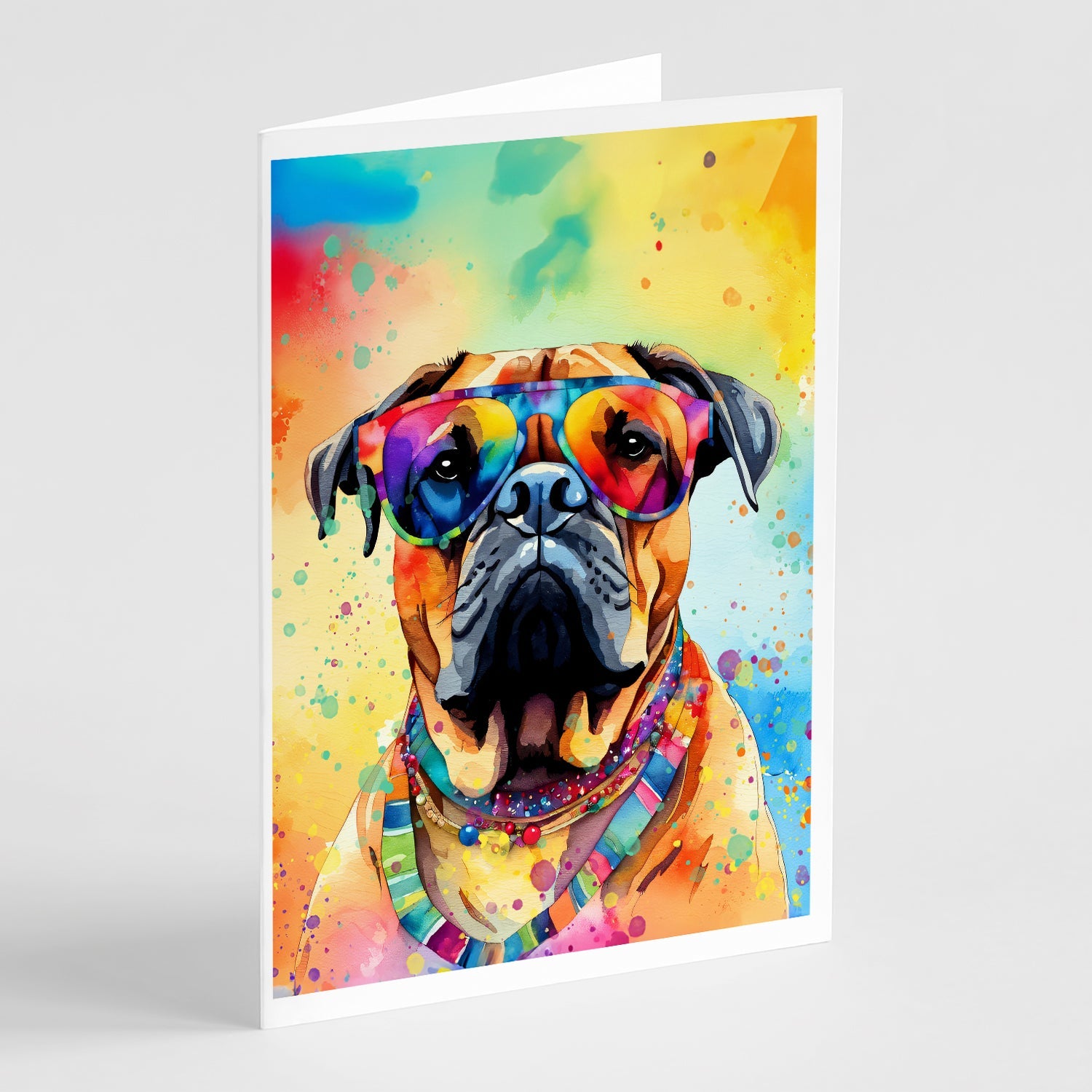 Bullmastiff Hippie Dawg Greeting Cards Pack of 8 Blank Cards with Envelopes Whimsical A7 Size 5x7