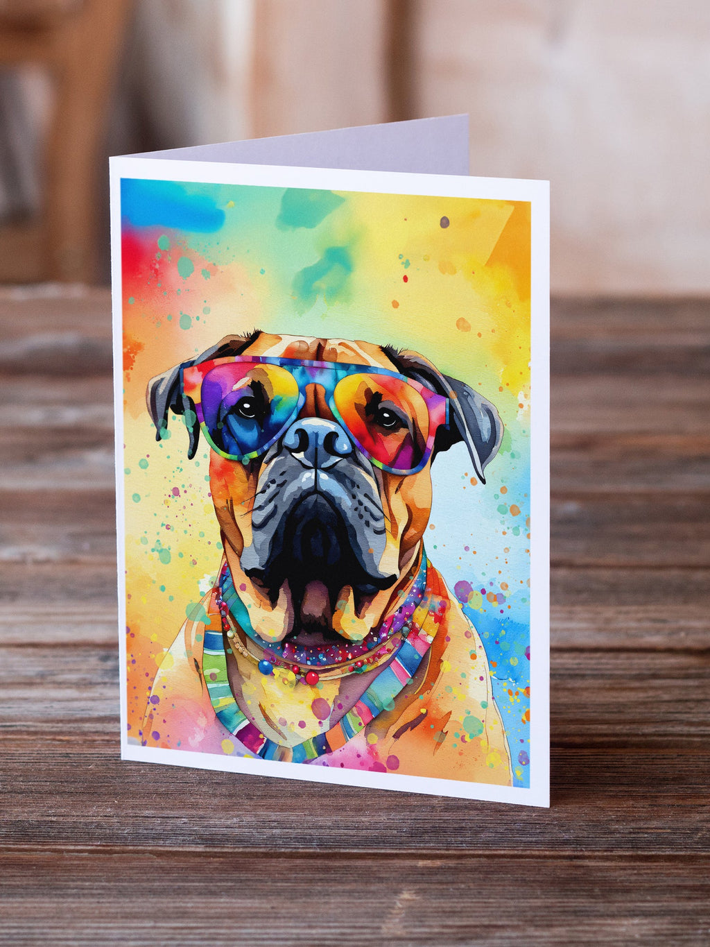 Bullmastiff Hippie Dawg Greeting Cards Pack of 8 Blank Cards with Envelopes Whimsical A7 Size 5x7