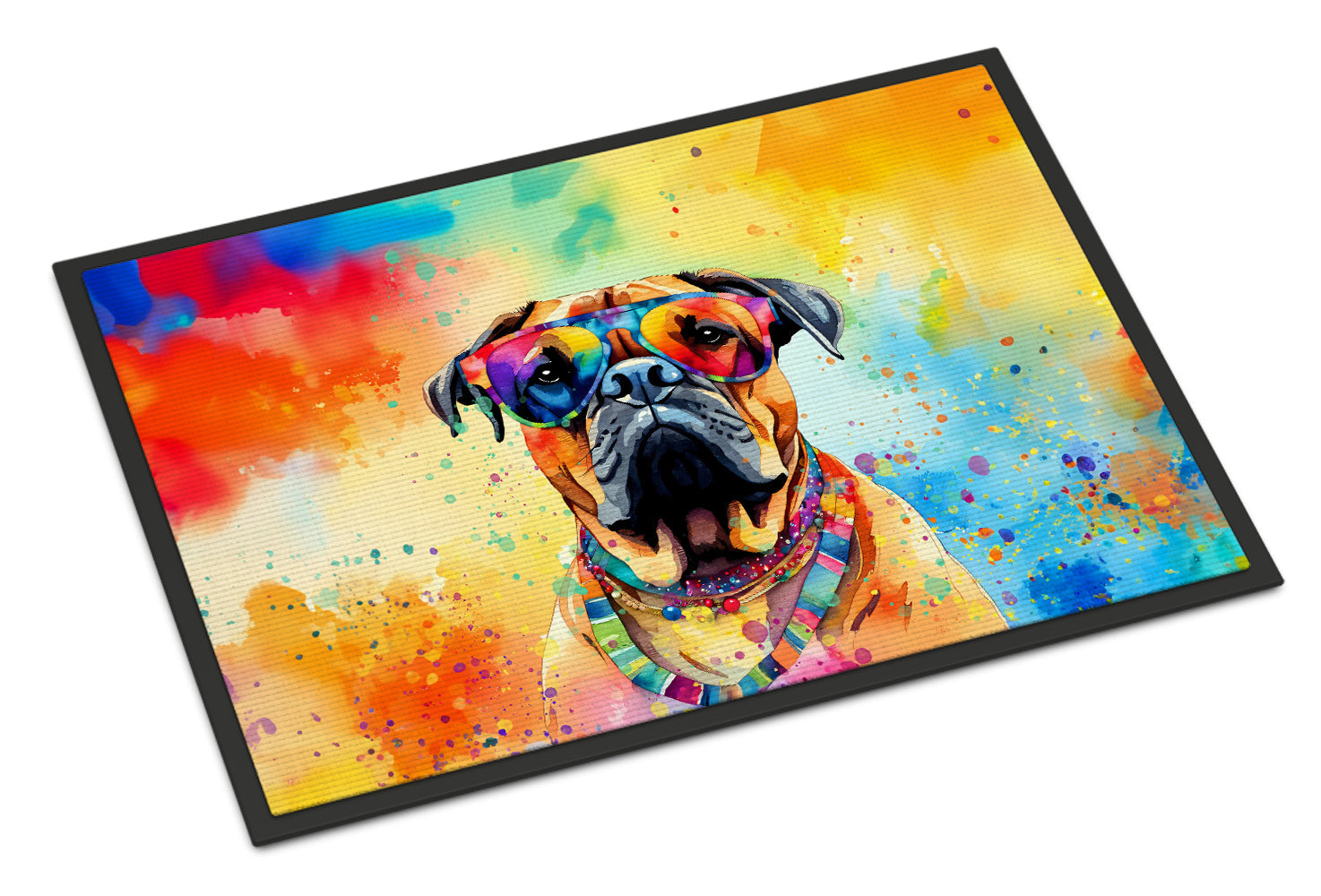 Bullmastiff Hippie Dawg Doormat Indoor Outdoor 24H X 36W Front Door Mat Rugs for Entryway, Non Slip Washable Low Pile,